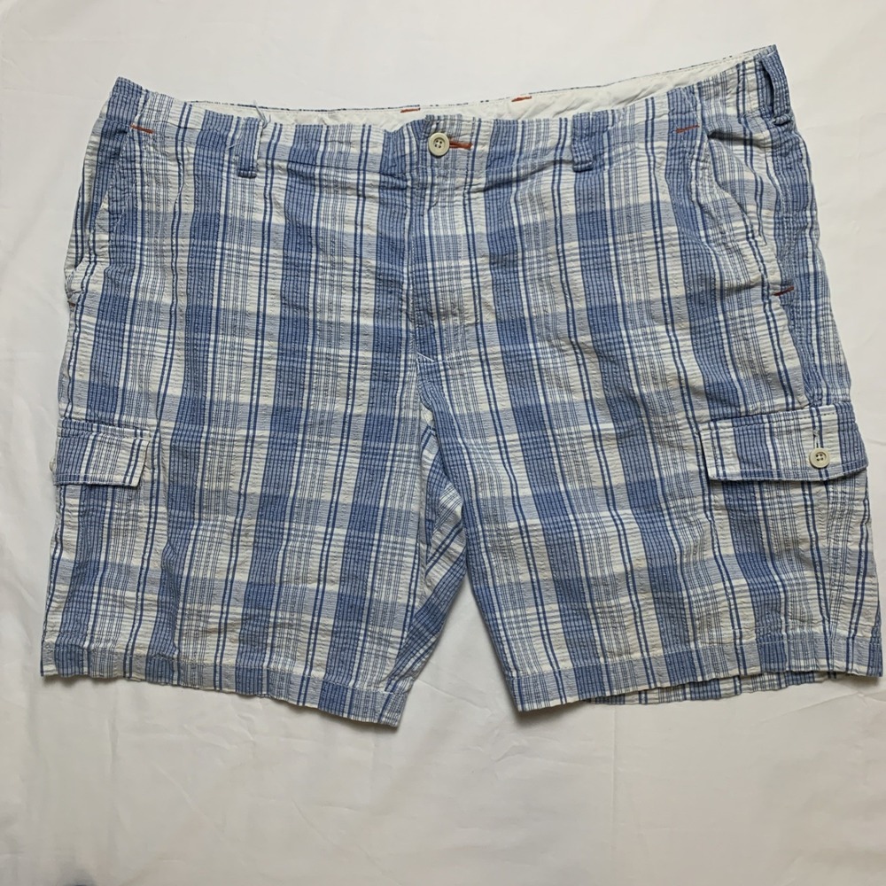 Tommy Bahama Men's Seersucker Relax 42 Blue White Plaid Chino Shorts Cruisewear
